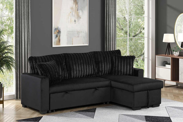 Nori Black Upholstered Sectional w Pull-Out Bed