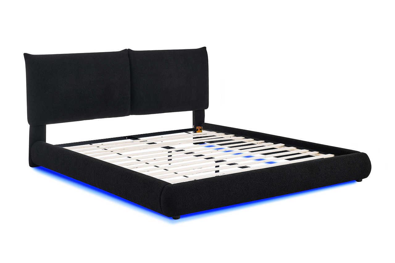 Zima Black LED Upholstered Platform King Bed