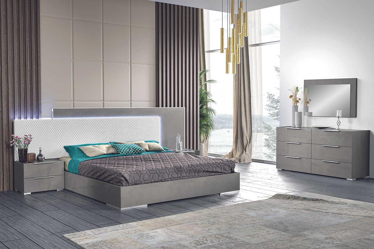 Fabiana Aspen Grey Modern Contemporary High Gloss Wood Eco Leather Italian Bedroom Set - Ella Furniture
