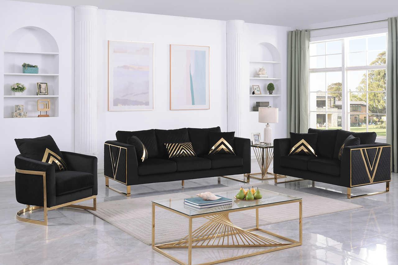 Vista Bonita Black Velvet Living Room Set