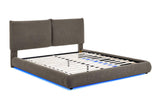 Zima Brown LED Upholstered Platform Queen Bed