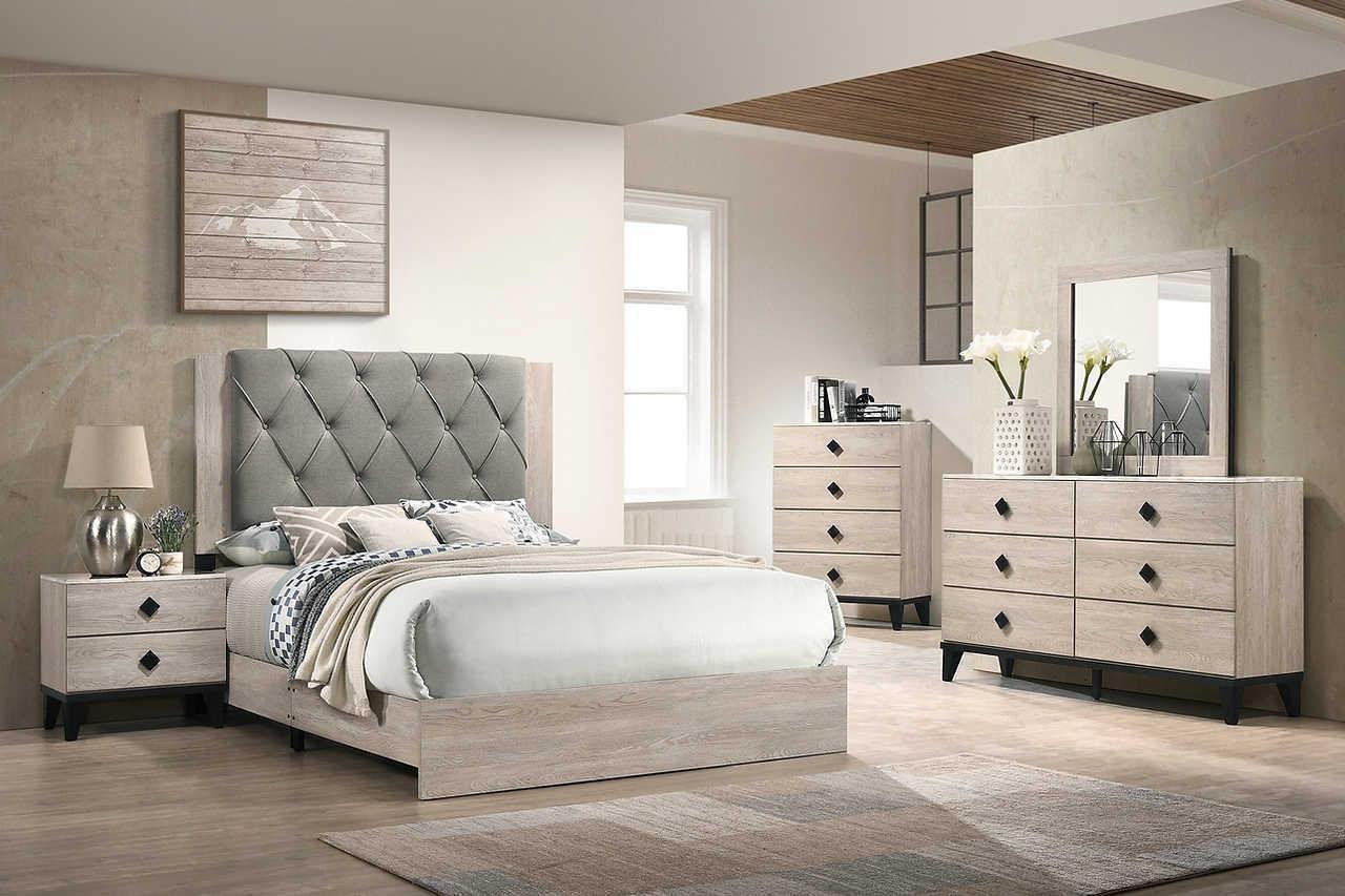 Giza Light Gray Upholstered Tufted Panel Bedroom Set