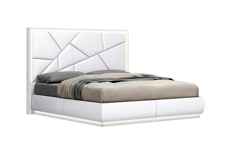 Lea White Modern Contemporary High Gloss Pine Wood Platform LED Panel Bedroom Set - Ella Furniture