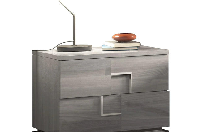 Infinity Gray Modern Contemporary Acacia Veneer Engineered Wood 2-Drawers Nightstand - Ella Furniture