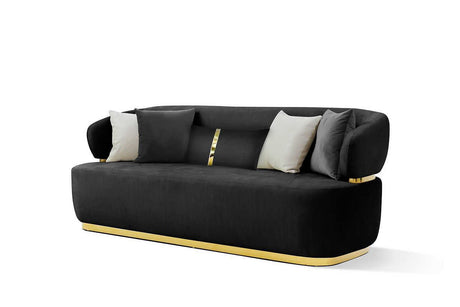 Eden Black/Gold Modern Contemporary Wood And Metal Velvet Upholstered Sofa&Loveseat - Ella Furniture