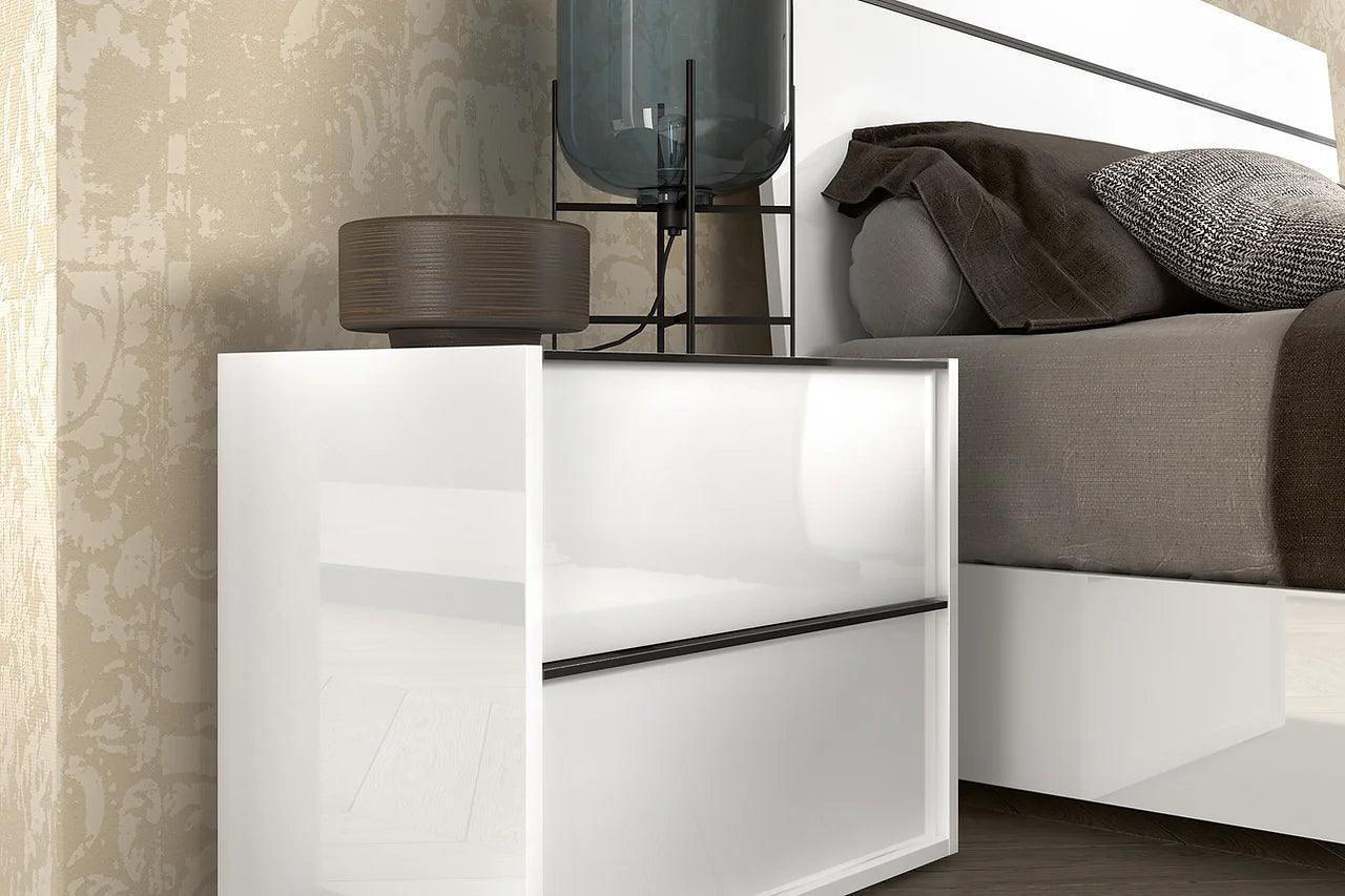 Luna White Contemporary Transitional High Gloss Lacquer Solid Wood Extra Nightstand - Ella Furniture