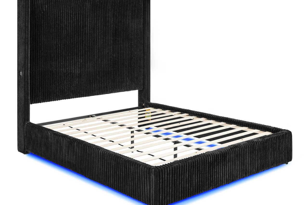 Belinda Black LED Upholstered Platform King Bed