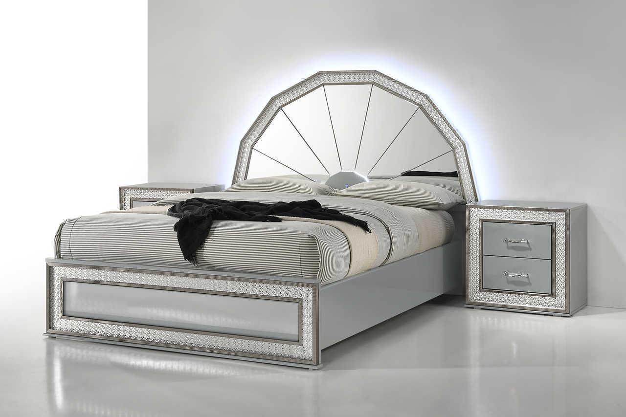 Dubai Metallic Silver LED Panel Bedroom Set