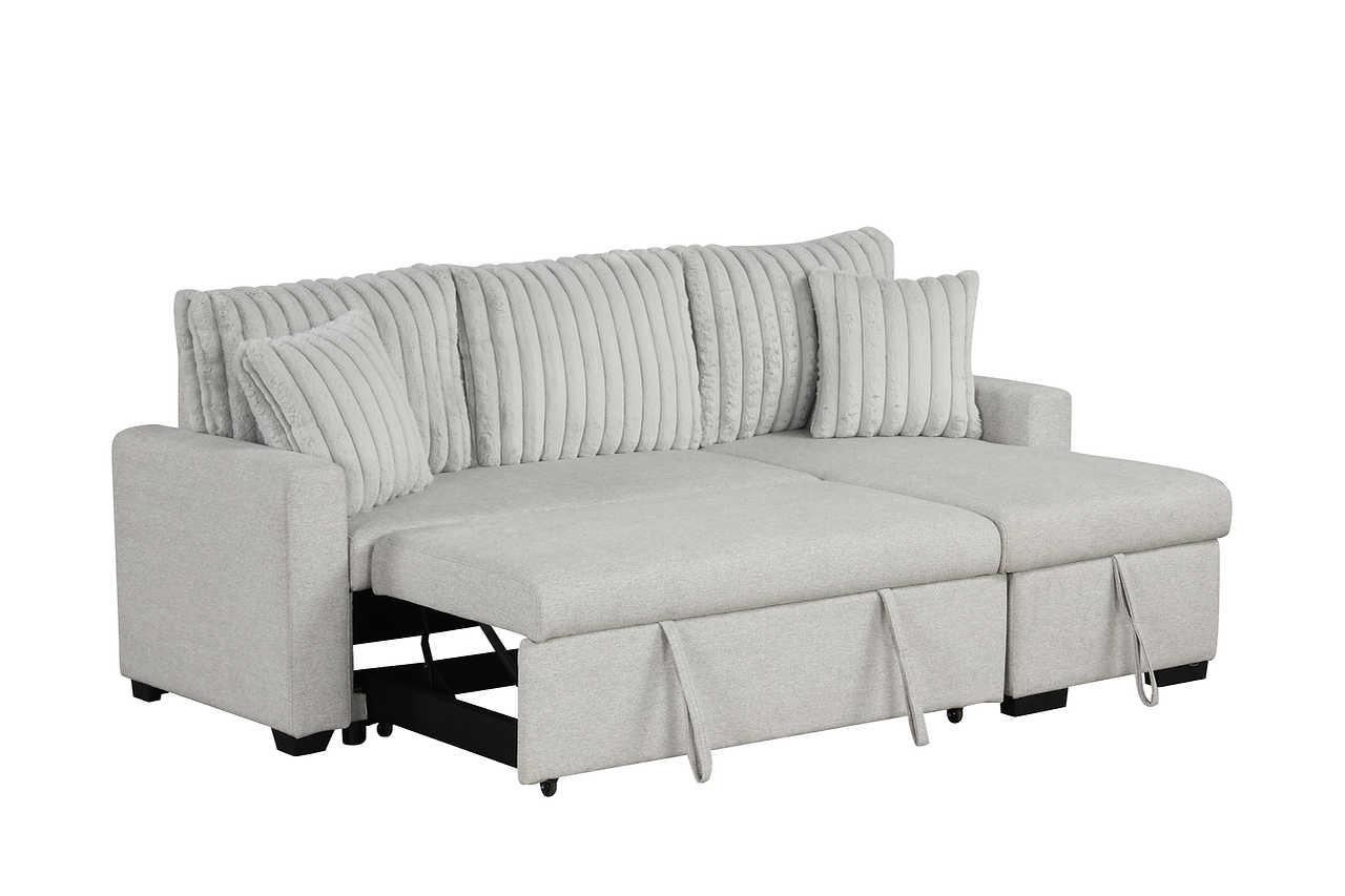 Nori Gray Upholstered Sectional w Pull-Out Bed