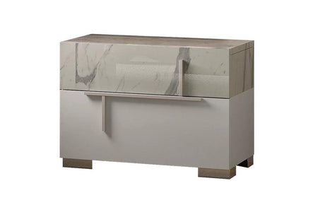 Sunset Ii White Modern Traditional Contemporary Marble Top Solid Wood 2-Drawers Nightstand - Ella Furniture