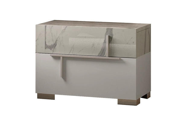 Sunset Ii White Modern Traditional Contemporary Marble Top Solid Wood 2-Drawers Nightstand - Ella Furniture