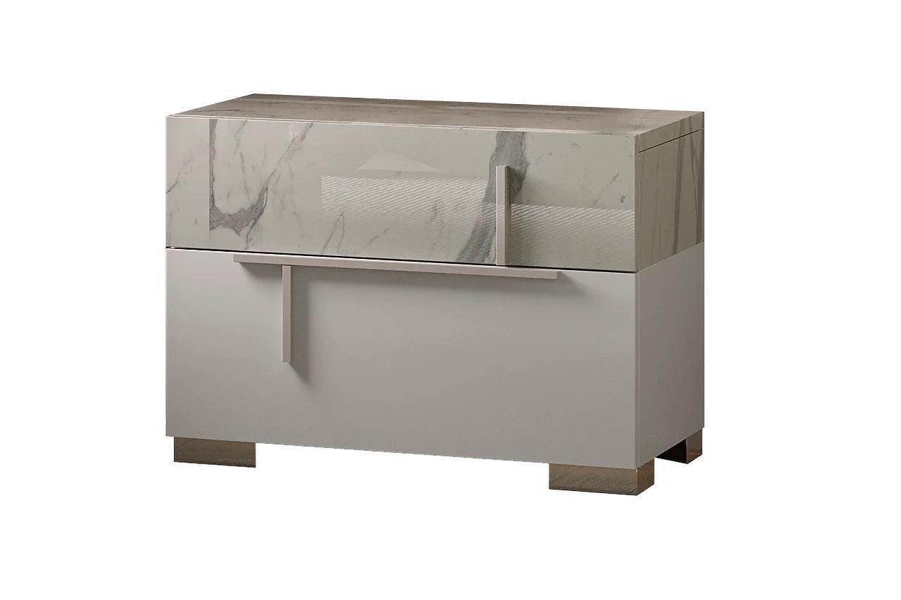 Sunset Ii White Modern Traditional Contemporary Marble Top Solid Wood 2-Drawers Nightstand - Ella Furniture