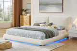 Zima White LED Upholstered Platform King Bed