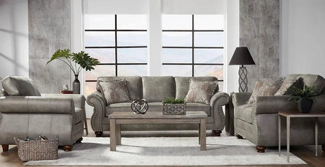 Goliath Mica Grey Modern Solid Wood Fabric/Polished Microfiber Upholstery Loveseat - Ella Furniture