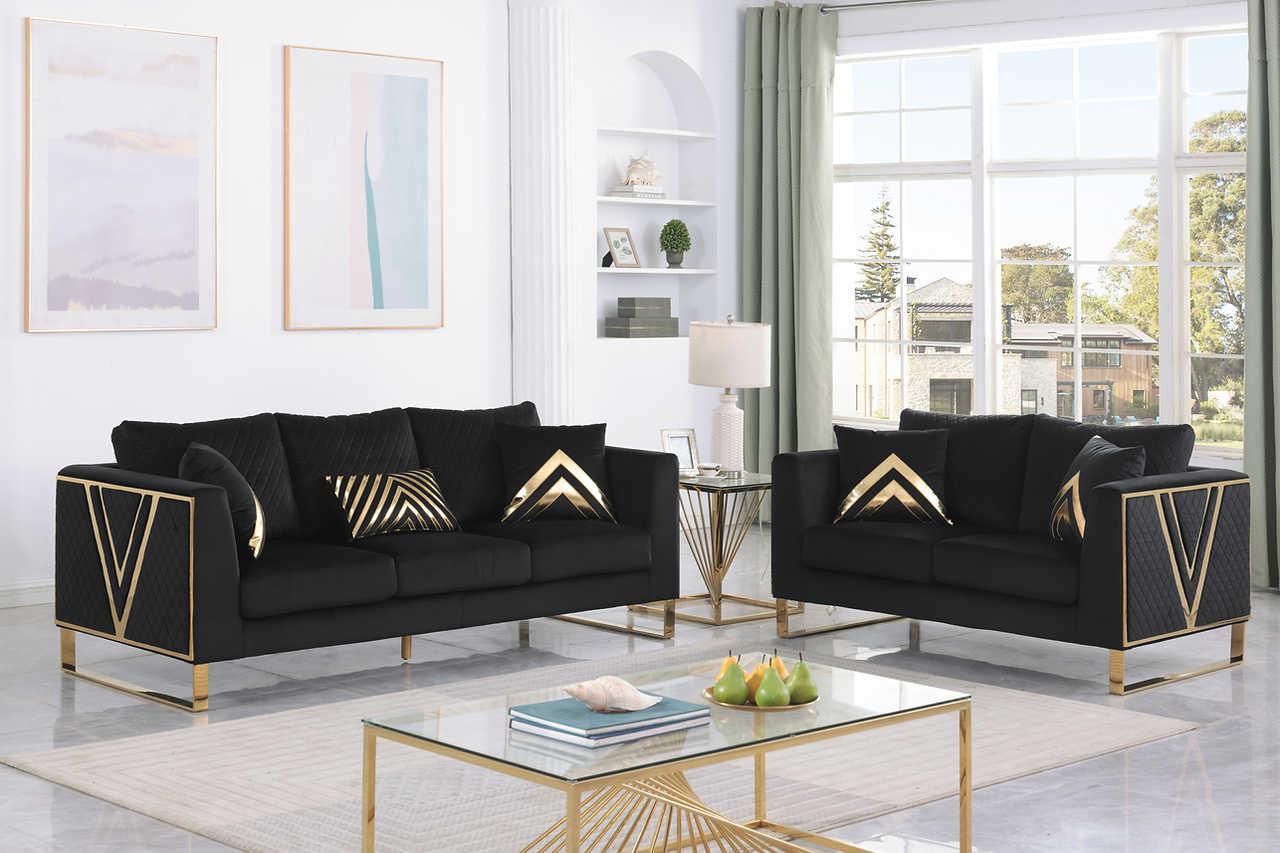 Vista Bonita Black Velvet Living Room Set