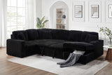Raha Black Soft Fabric Storage Sectional with Pull Out Bed