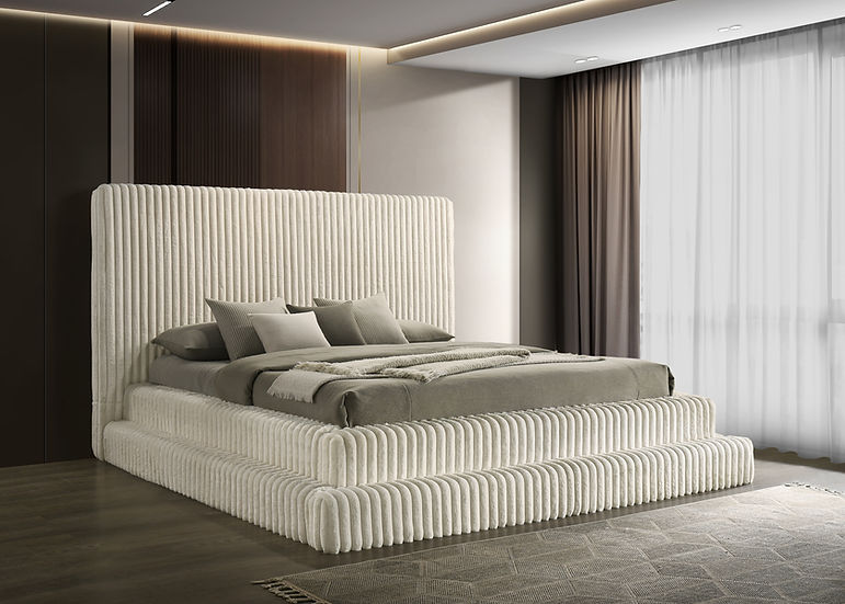 Micah Cream Upholstered Platform Queen Bed