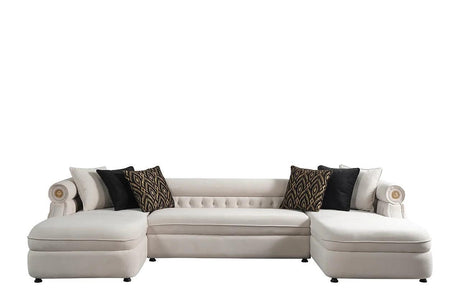 Brooklyn Cream Modern Contemporary Wood, Engineered Wood Fabric Tufted Sectional - Ella Furniture