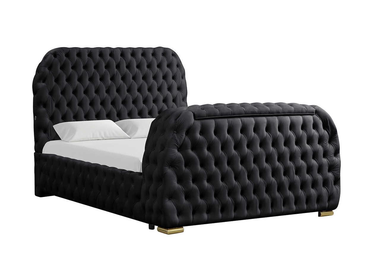Royal Black Upholstered Tufted Platform Queen Bed