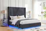 Belinda Grey LED Upholstered Platform King Bed