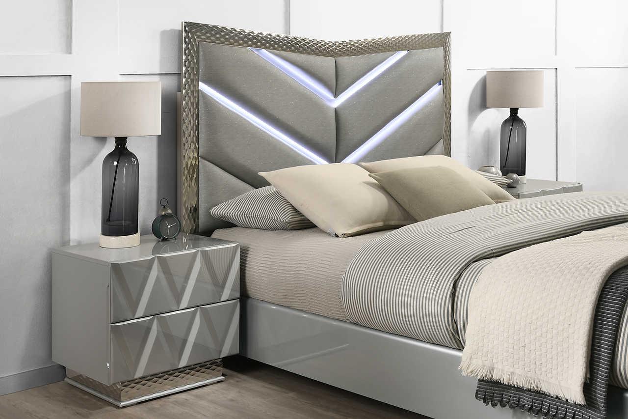 Vera Gray Upholstered LED Platform Bedroom Set