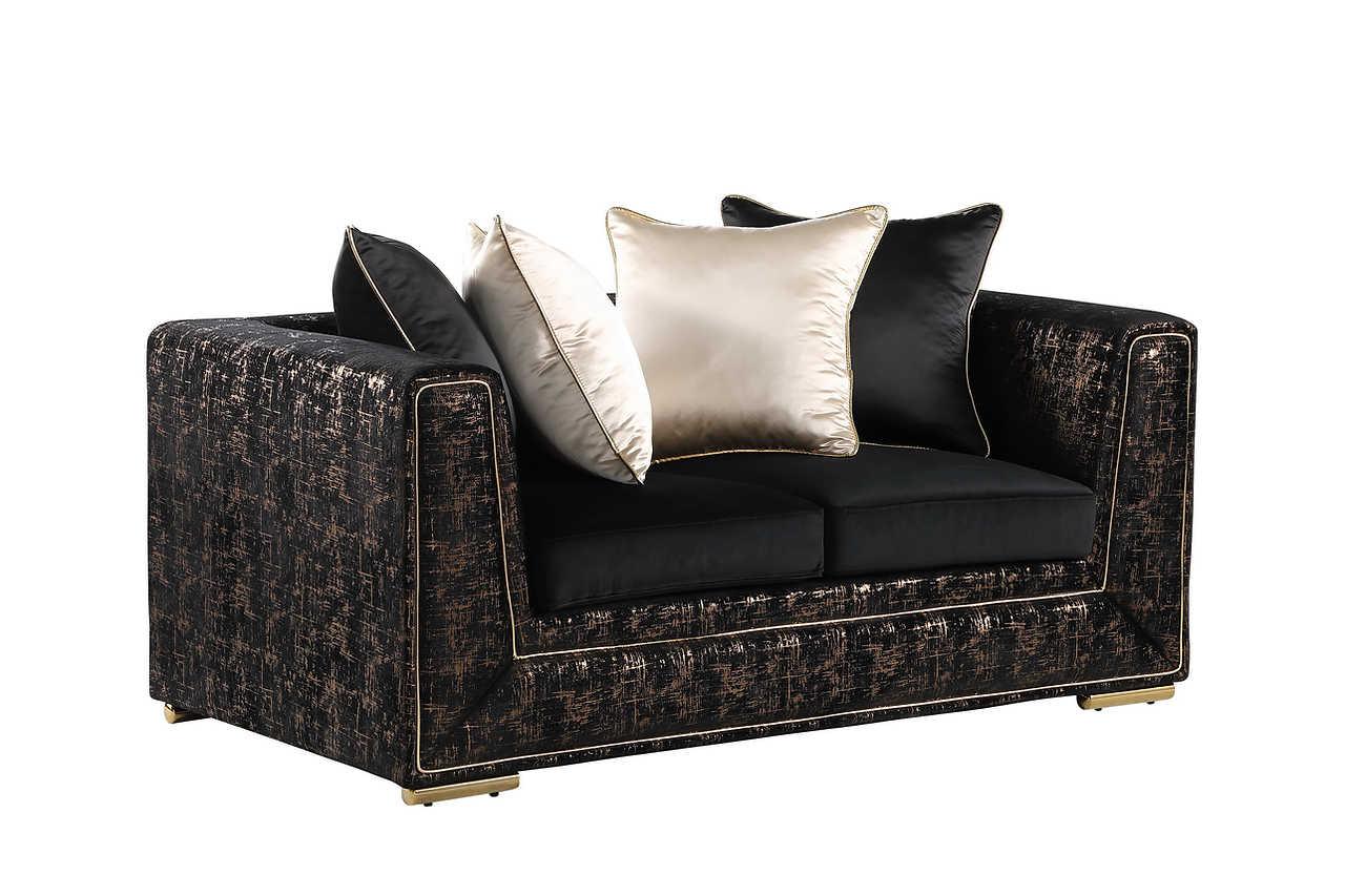 Konya Black Gold Velvet Living Room Set
