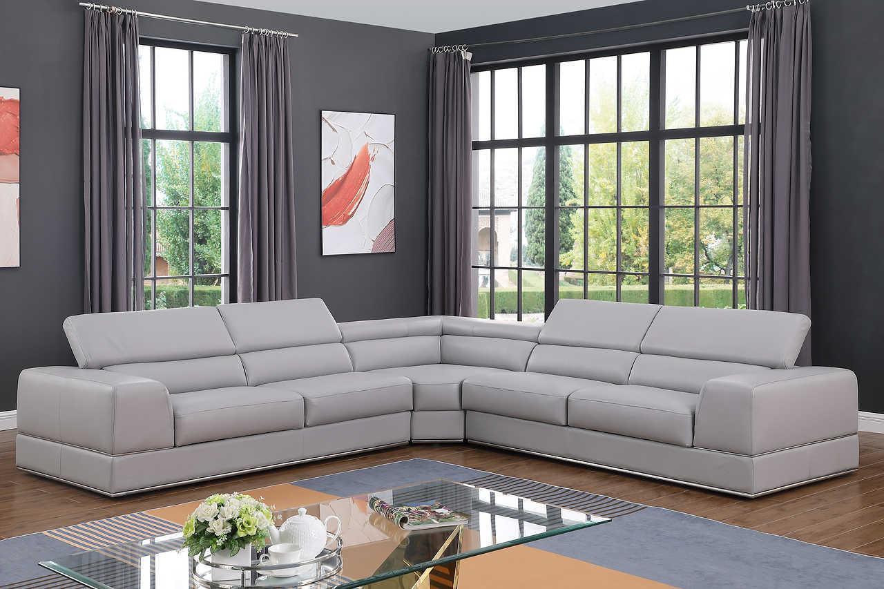 Pella Light Grey Leather Sectional