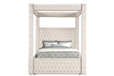 Mansion Beige Upholstered Tufted Canopy Platform Queen Bed