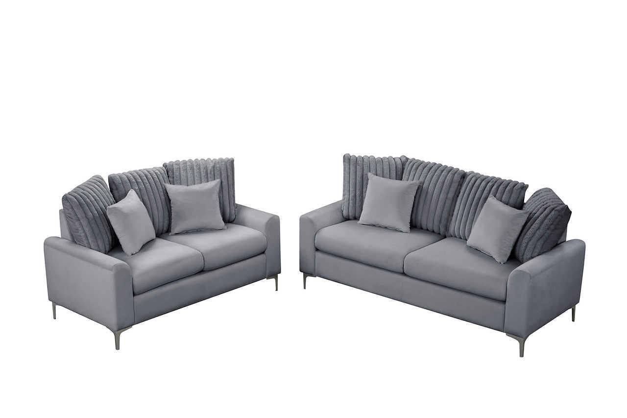 Elina Gray Velvet 2-Piece Living Room Set