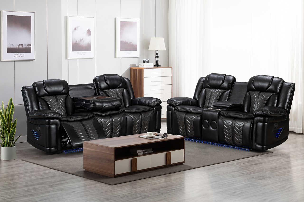 Innova Black Air Leather 3-Piece Reclining Set