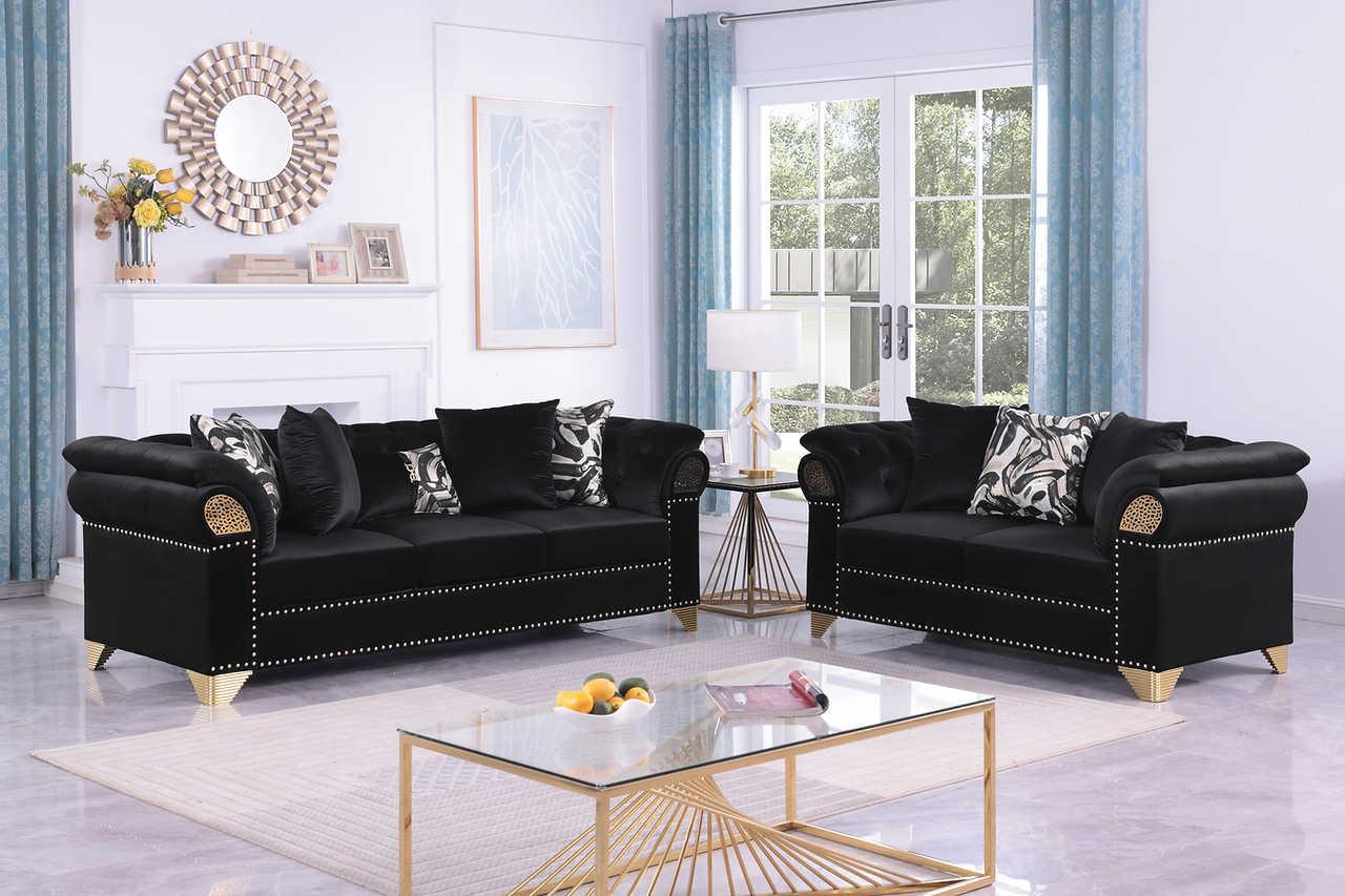 Emma Black Velvet Living Room Set
