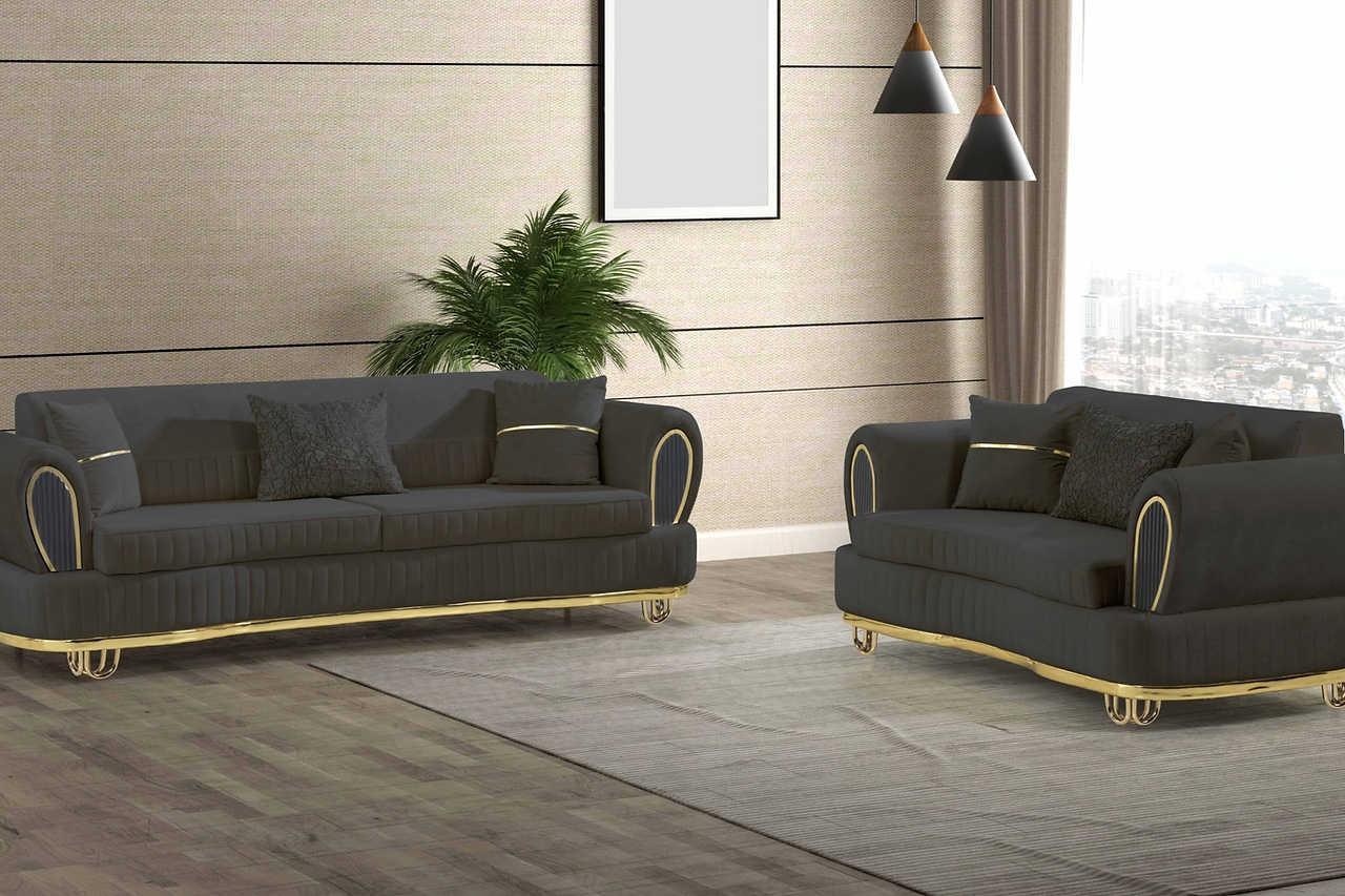 Kelebek Grey/Gold Modern Contemporary Wood And Metal Velvet Upholstered Chair - Ella Furniture