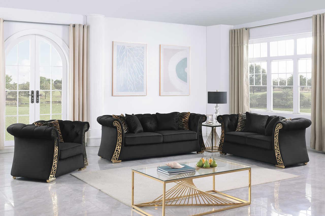 Curamo Black Velvet Living Room Set