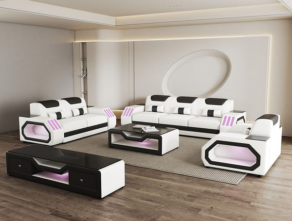 Matrix White Black Faux Leather Living Room Set