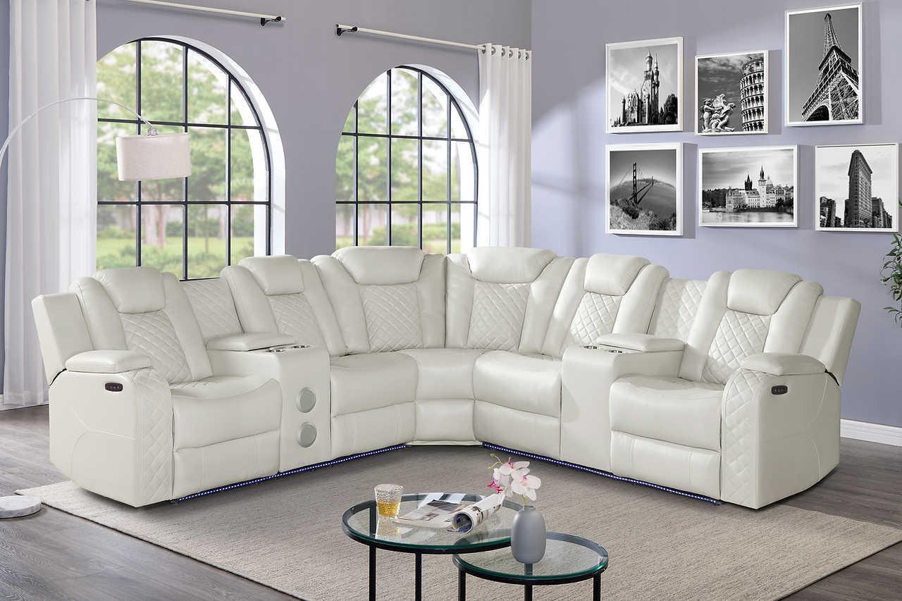 Eclipse Sand Leather 3-Piece Power Reclining Sectional