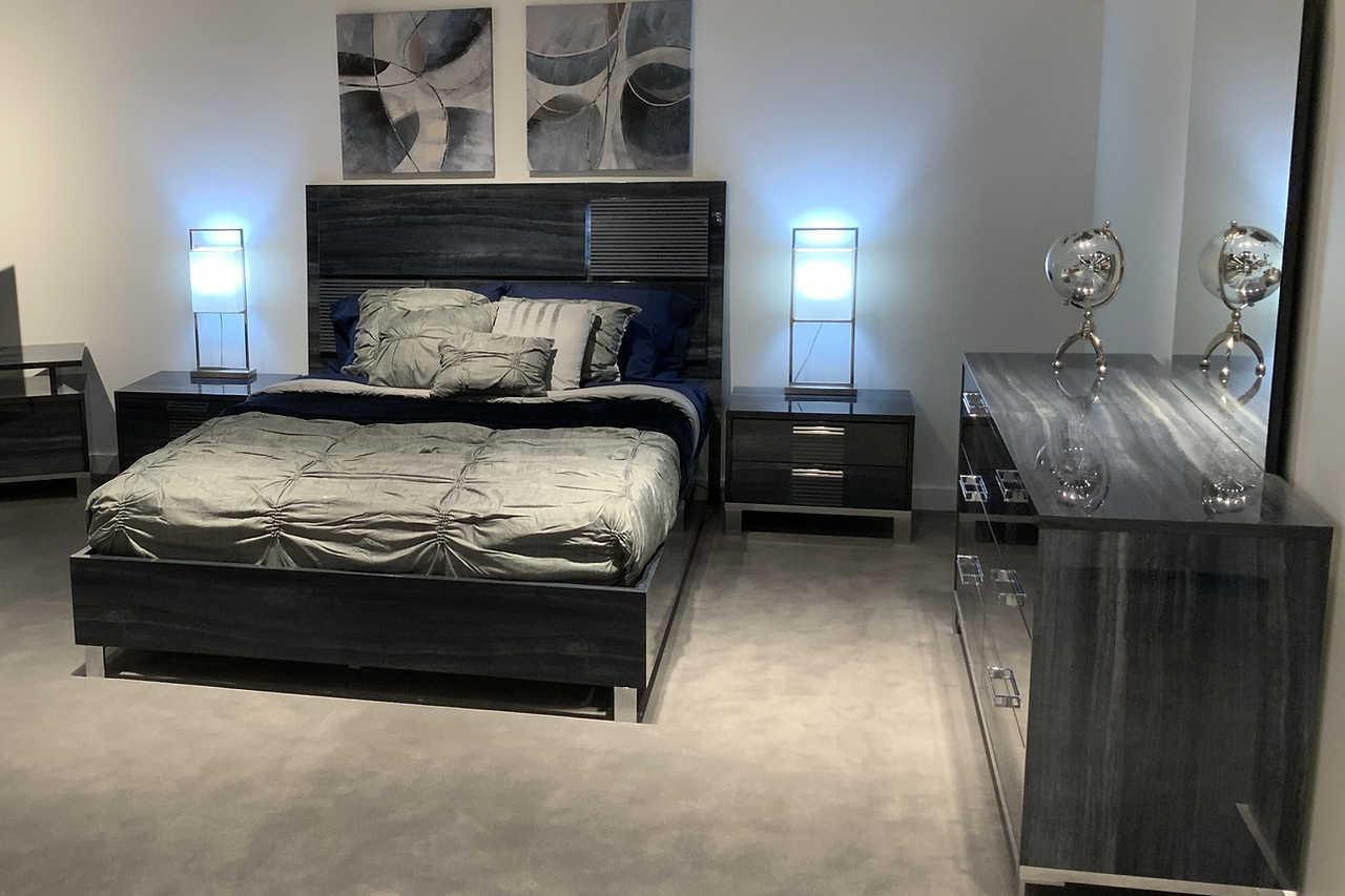 Delia Blue/Grey Modern Contemporary High Gloss Solid Wood Italian Bedroom Set - Ella Furniture