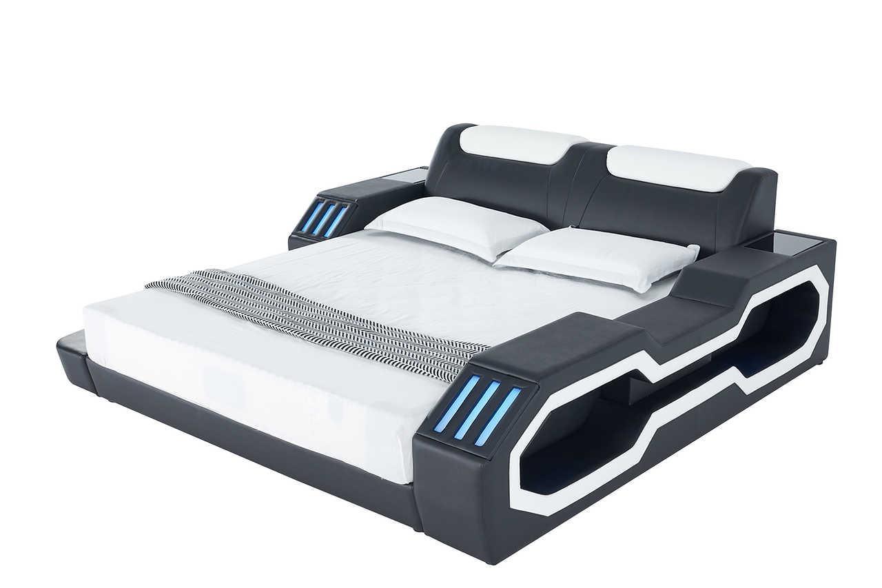 Matrix Black Modern Leather King Bed - Ella Furniture