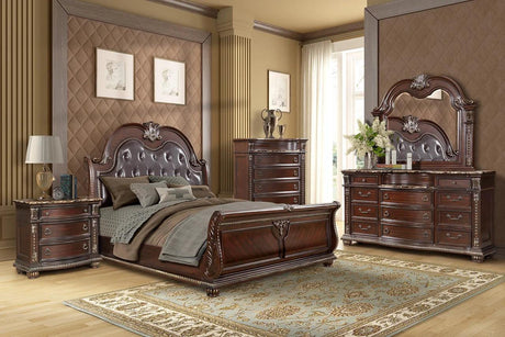 Castlefield Cocoa Bean Modern Wood Faux Leather Upholstered Tufted Sleigh Bedroom Set - Ella Furniture