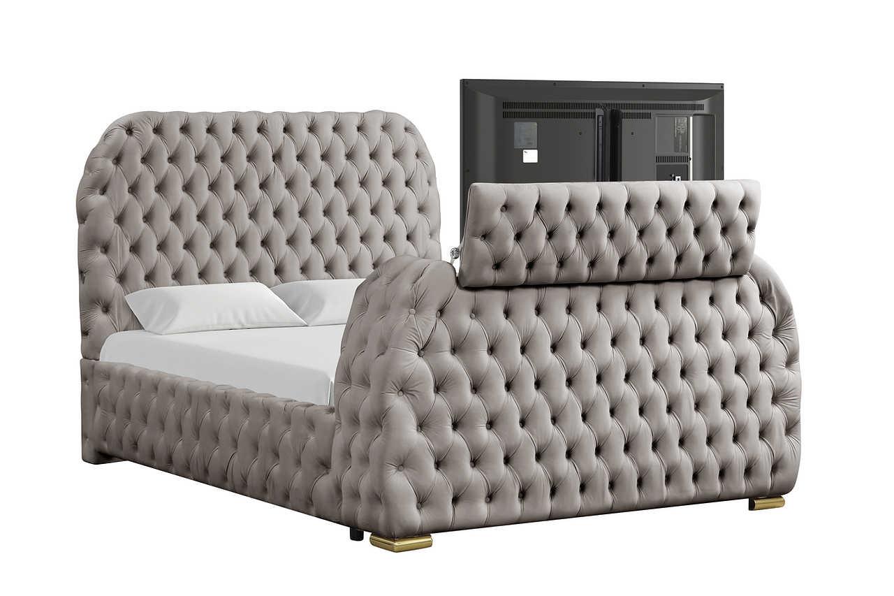 Royal Gray Upholstered Tufted Platform Queen Bed