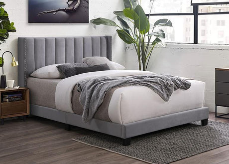 Lola Grey Modern Contemporary Solid Wood Velvet Upholstered Platform Queen Bed - Ella Furniture