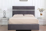 Cartier Grey/Gold Modern Contemporary Solid Wood Velvet Upholstery Platform Queen Bed - Ella Furniture