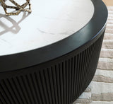Matte Black Faux Carrara Marble Coffee Table with Casters — product image 4
