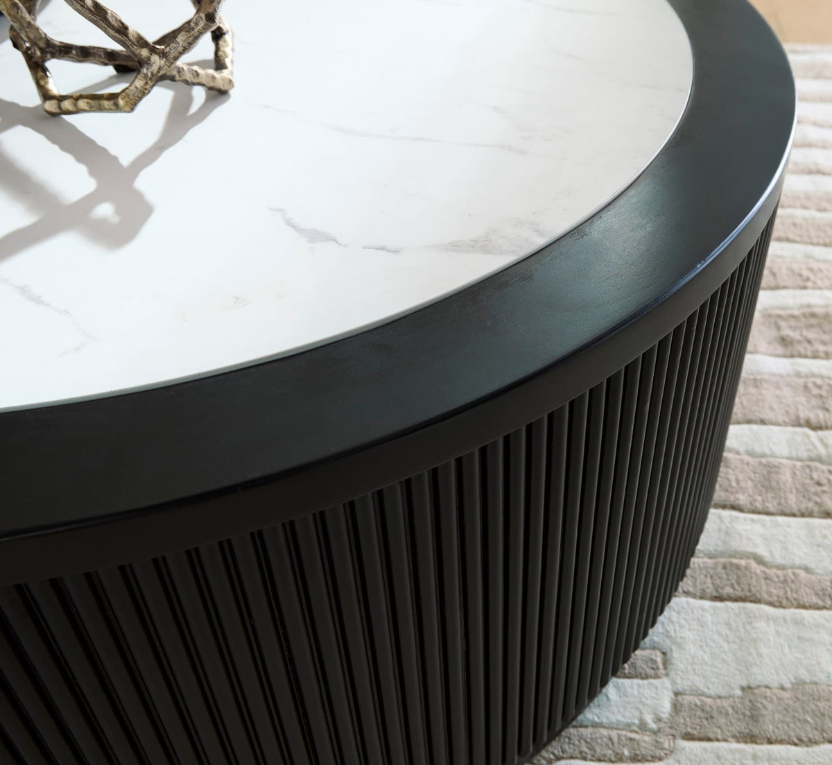 Matte Black Faux Carrara Marble Coffee Table with Casters — product image 4