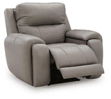 Real Moments Ash Leather Power Recliner with Audio Seating — angled view