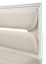 Eden White Modern Contemporary Solid Wood Velvet Upholstered LED King Bed - Ella Furniture