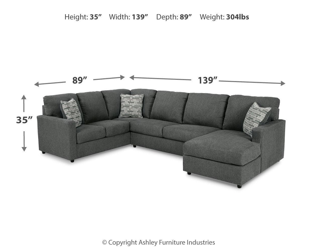 Edenfield Charcoal 3-Piece Sectional With Ottoman - Ella Furniture