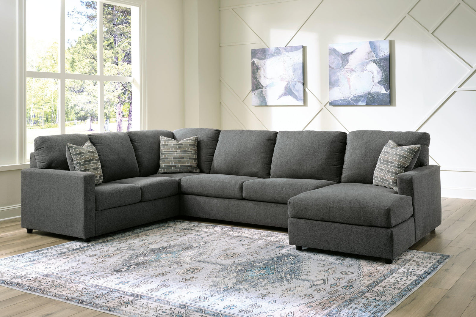 Edenfield Charcoal 3-Piece Sectional With Ottoman - Ella Furniture