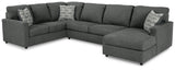 Edenfield Charcoal 3-Piece Sectional With Ottoman - Ella Furniture