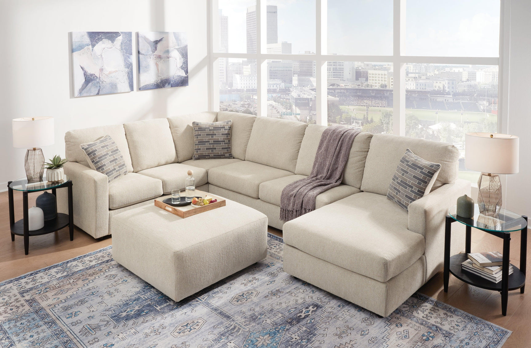 Edenfield Linen 3-Piece Sectional With Ottoman PKG014853 - 29004S1 | 2900408 - Ella Furniture