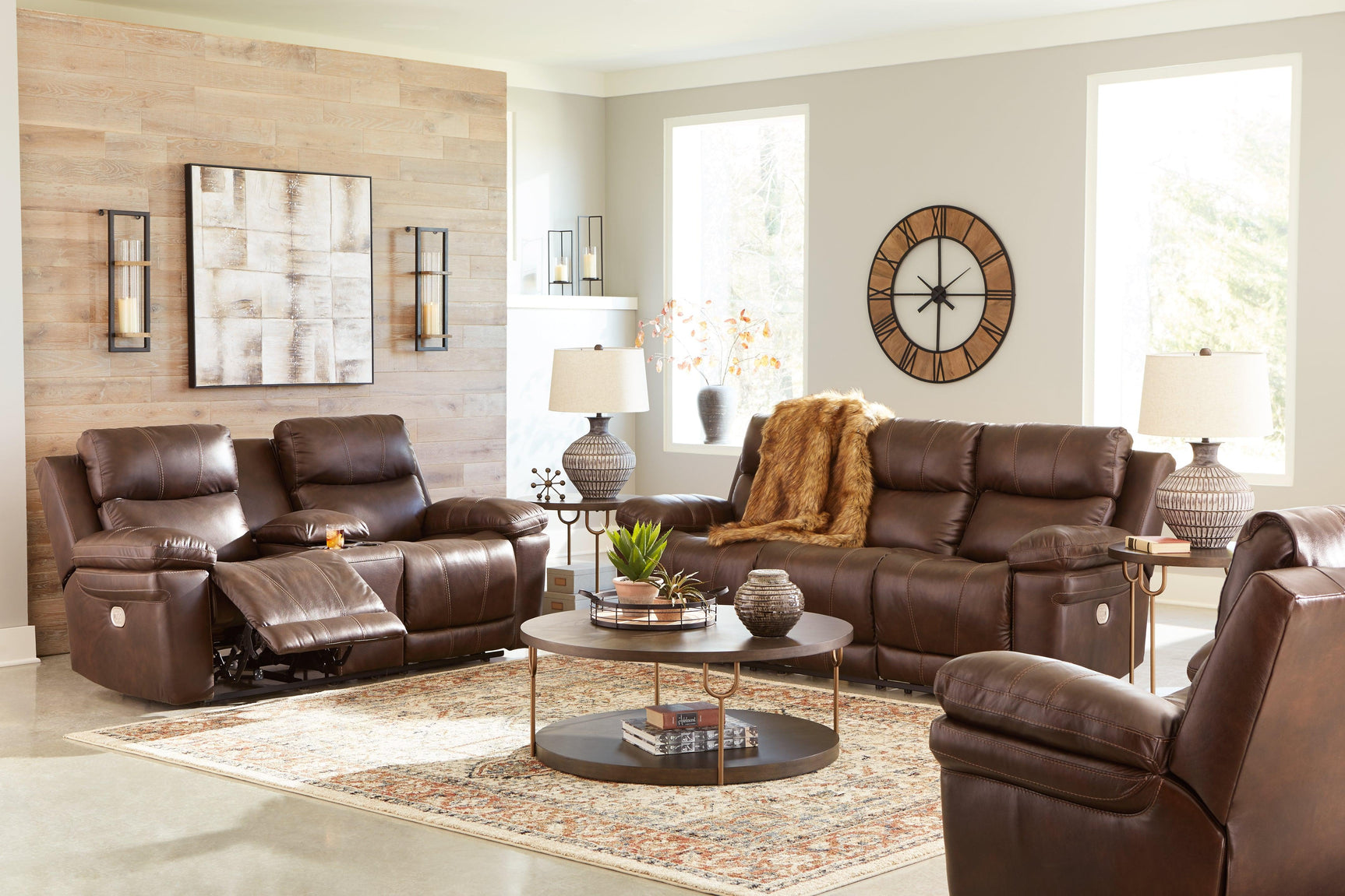 Edmar Chocolate Sofa, Loveseat And Recliner - Ella Furniture